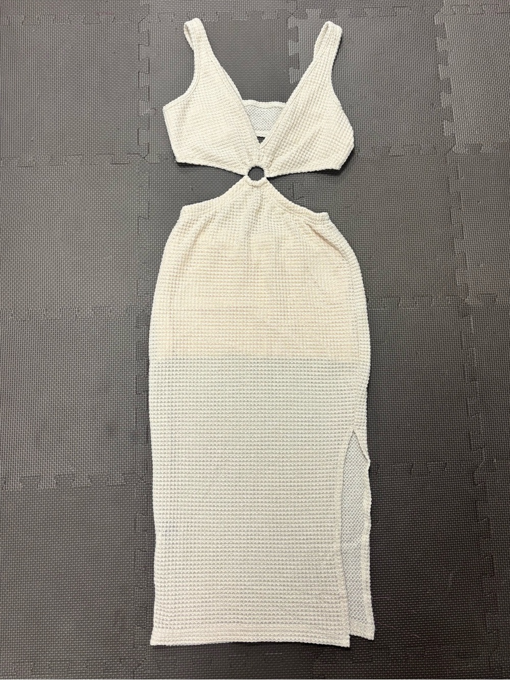SHEIN Cream Cutout Midi Dress with Ring Detail
